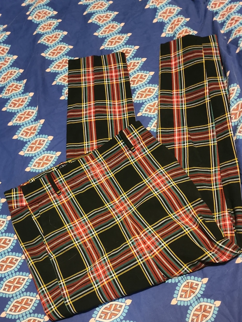 J. Crew Ruby Plaid Full-Length Pants - Black, Red, Yellow, Green